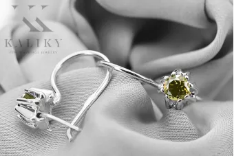 Argent sterling 925 14k 583 Yellow Peridot des boucles d'oreilles vec053s Russe Soviétique URSS Artisanat vintage Art Deco style